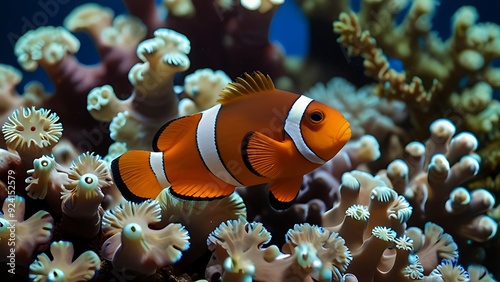 A psychedelically animated cartoon fish swimming through a coral reef filled with colorful marine life photo