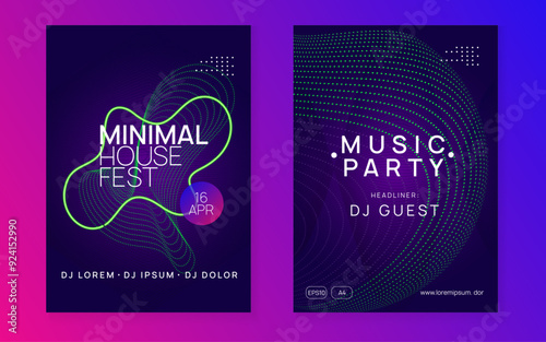 Dance Poster. Blue Dj Design. Electronic Radio Illustration. Edm Event. Night Club Festival Template. Green Sound Set. Trance Cover. Violet Dance Poster