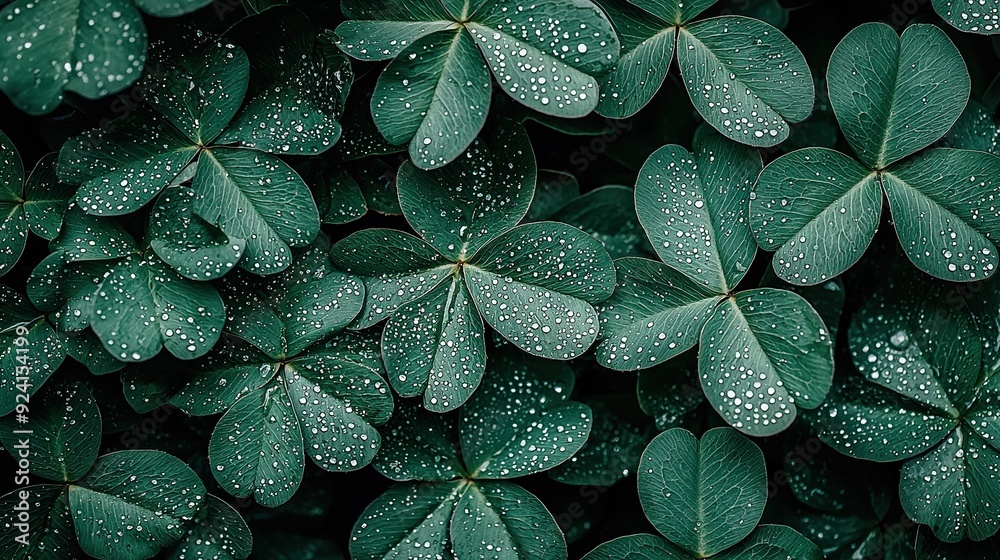 Obraz premium Green leaves with water drops close-up