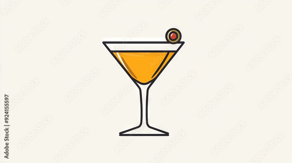 Martini glass with olive garnish on the rim Martini glass with olive garnish on the rim