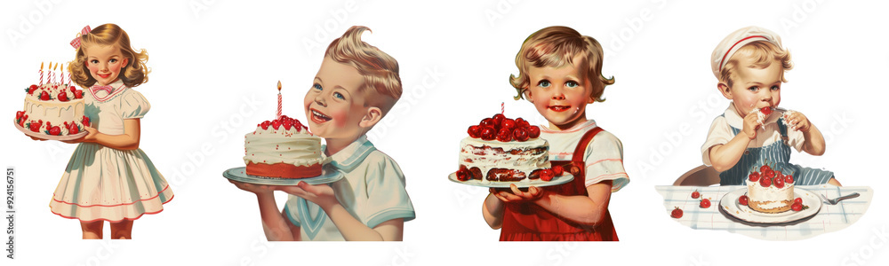 Retro style of birthday kid portrait png cut out element set Retro style of birthday kid portrait png cut out element set