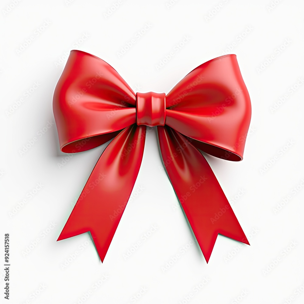 Bright red ribbon bow with glossy finish, tied neatly on a white background. Bright red ribbon bow with glossy finish, tied neatly on a white background.
