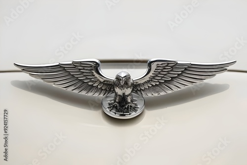 a vintage chrome, american, eagle, car, emblem, hood ornament, expensive, classic, retro, automotive, metal, design, badge, symbol, wings, icon, antique, shiny, vehicle, decoration, art, sculpture photo