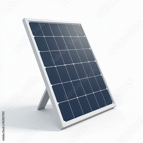 A single solar panel tilted on a stand, set against a plain white background. photo