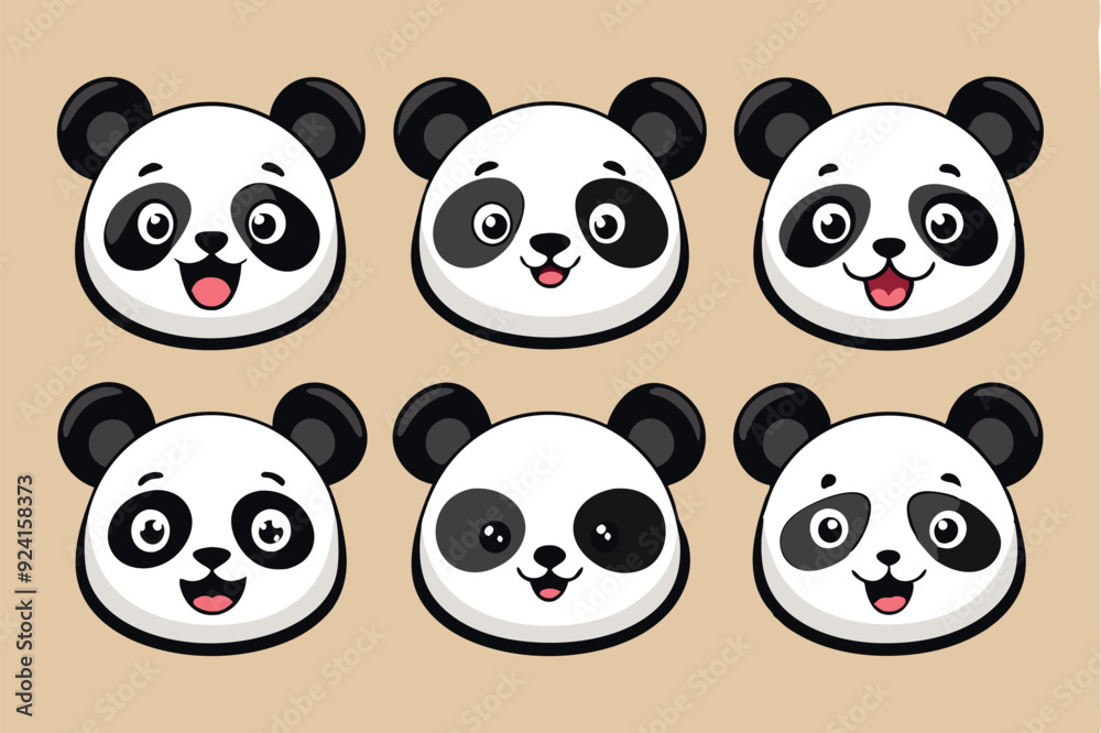 set of funny panda vector illustration, silhouette, logo icon and line art Bundle files 