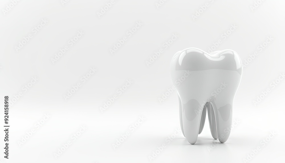 Close-up of a shiny white tooth model against a clean, simple white background.