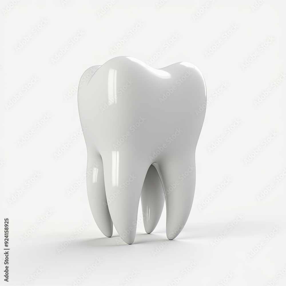 A close-up of a white, glossy 3D model of a human tooth on a plain background. A close-up of a white, glossy 3D model of a human tooth on a plain background.