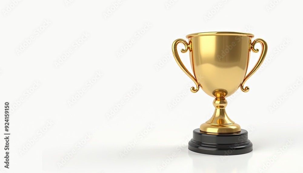 Golden trophy with ornate handles on a black base, signifying achievement and excellence. Golden trophy with ornate handles on a black base, signifying achievement and excellence.
