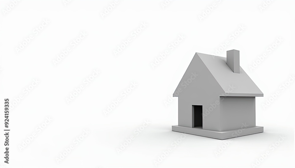 Minimalistic 3D model of a small house with a chimney, set against a white background. Minimalistic 3D model of a small house with a chimney, set against a white background.