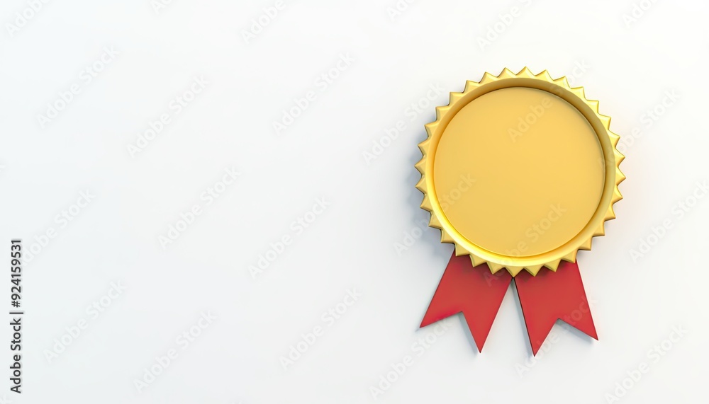 Golden medal with red ribbons on a white background, symbolizing achievement and excellence. Golden medal with red ribbons on a white background, symbolizing achievement and excellence.