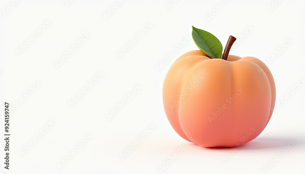 A single ripe peach with a green leaf, showcased against a plain white background. A single ripe peach with a green leaf, showcased against a plain white background.