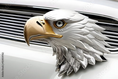 a vintage chrome, american, eagle, car, emblem, hood ornament, expensive, classic, retro, automotive, metal, design, badge, symbol, wings, icon, antique, shiny, vehicle, decoration, art, sculpture photo