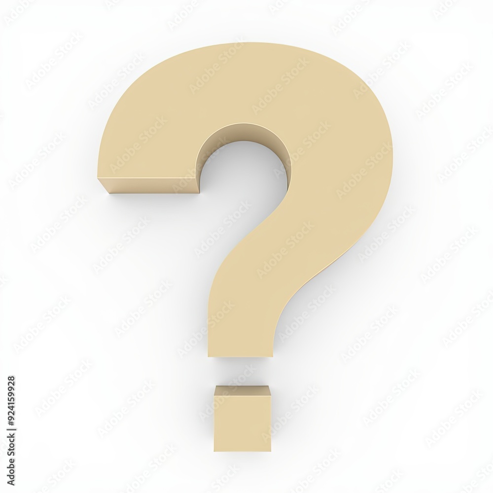 3D beige question mark symbol isolated on a white background, casting a shadow below. 3D beige question mark symbol isolated on a white background, casting a shadow below.