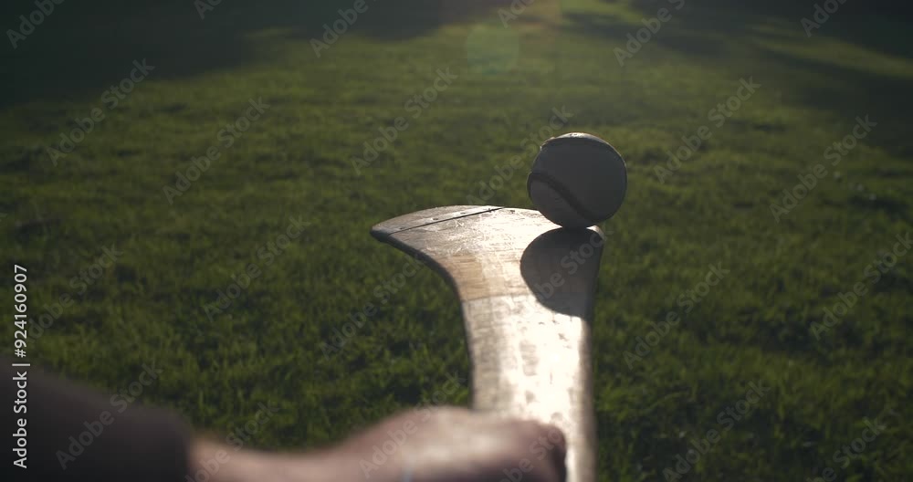 Hurling Video Hurling player balances ball on stick practice field action POV Ireland ...