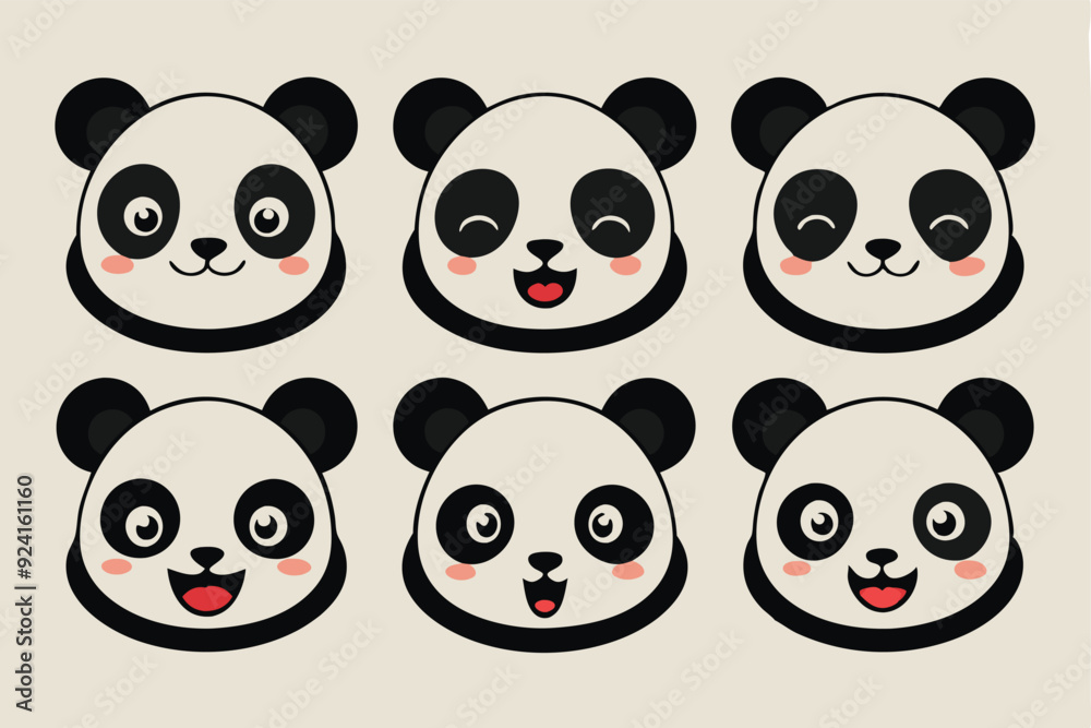 Fototapeta premium set of funny panda vector illustration, silhouette, logo icon and line art Bundle files