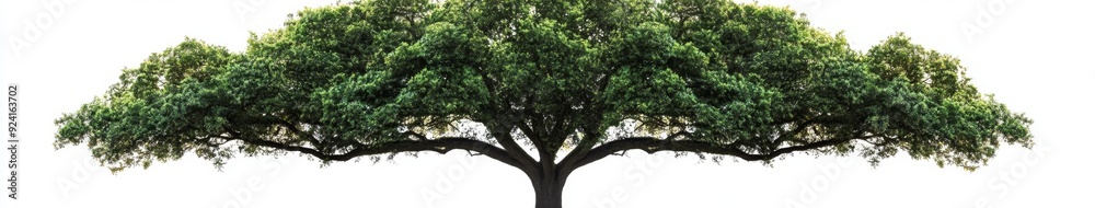 Obraz premium Emerald Oak Isolation: A Majestic Green Oak Tree Center Stage on a Pristine White Background, Exuding Natural Elegance