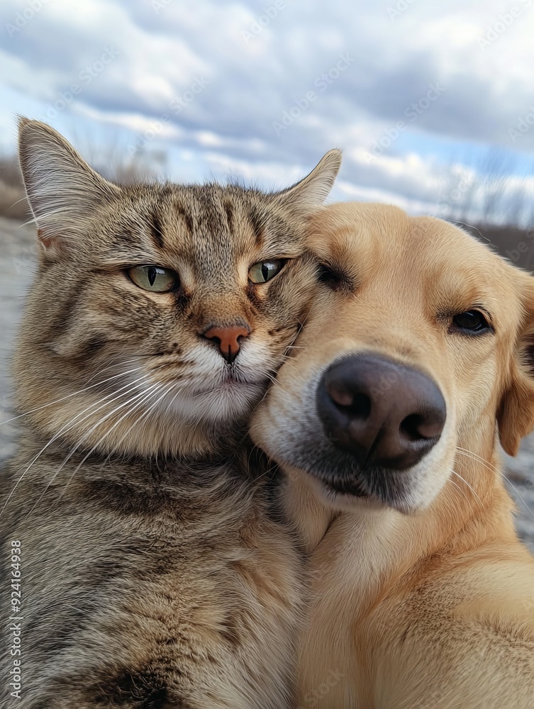 A cat taking a selfie with a dog