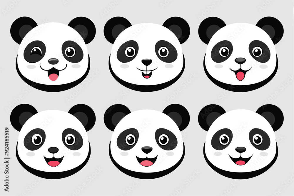 Obraz premium set of funny panda vector illustration, silhouette, logo icon and line art Bundle files 