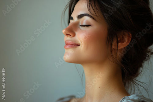 A close up of a woman's face with tattoos and her eyes closed