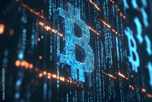 Bitcoin coins. Gold Bitcoin with Candle stick graph chart and digital background.