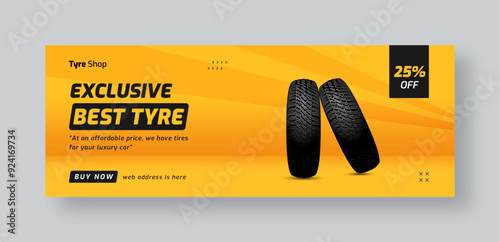 Tire shop social media facebook cover web banner template, auto repair shop banner