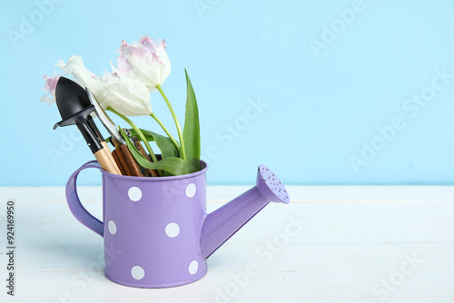 Purple polka dot watering c...