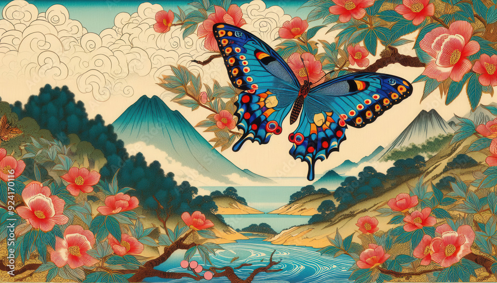 Fototapeta premium 日本画（Japanese painting）／蝶