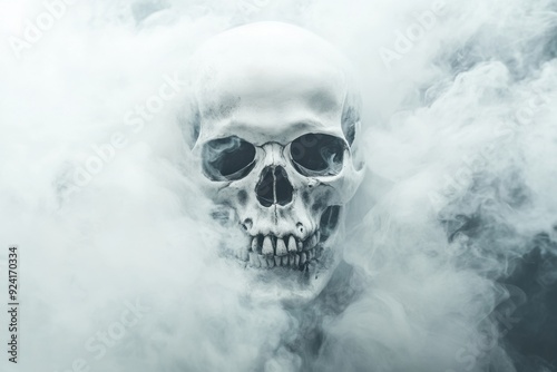 Skull in the smoke on white background. Halloween concept.