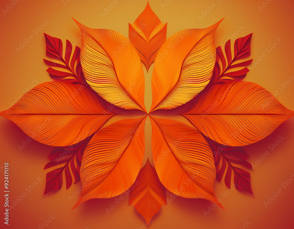 Fototapeta premium Modern Minimalist Pattern Geometric Shapes and Abstract Leaf Forms for Autumn Designs