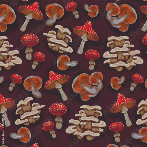 realistic mushroom seamless textile pattern