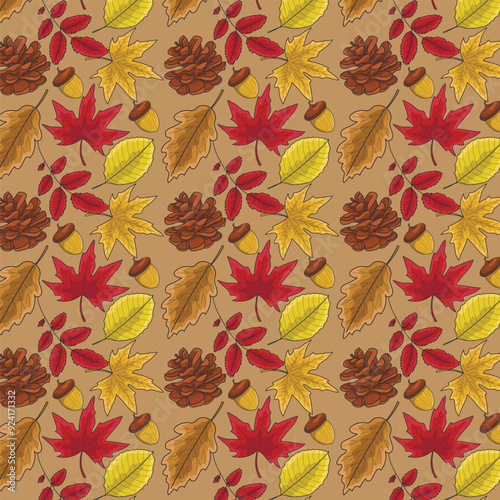 autumn leaves forest pattern. background
