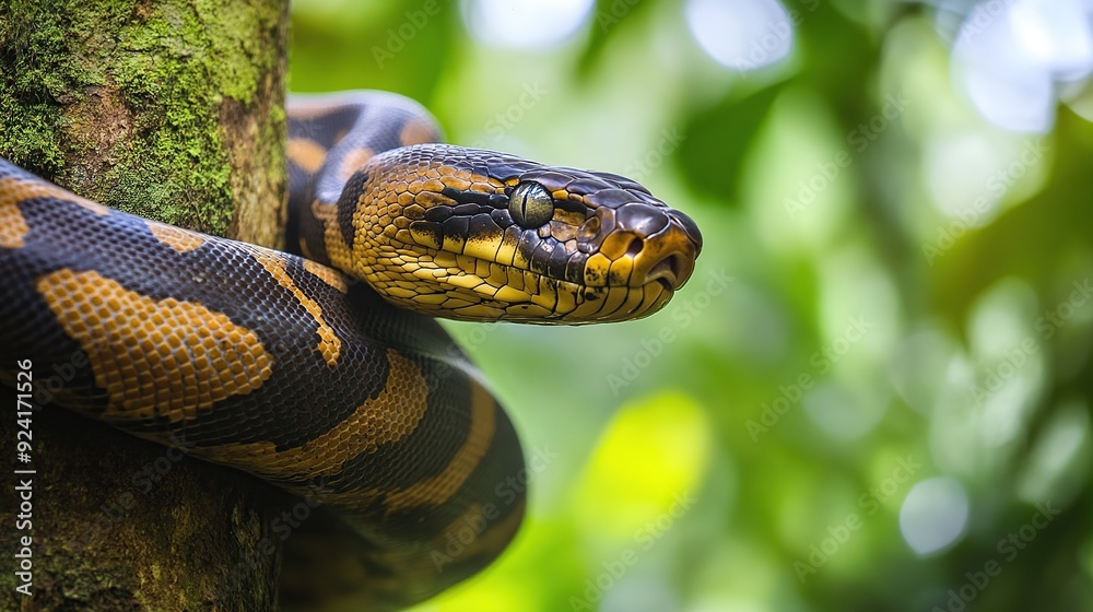 Anaconda snake on a tree in forest Anaconda snake on a tree in forest