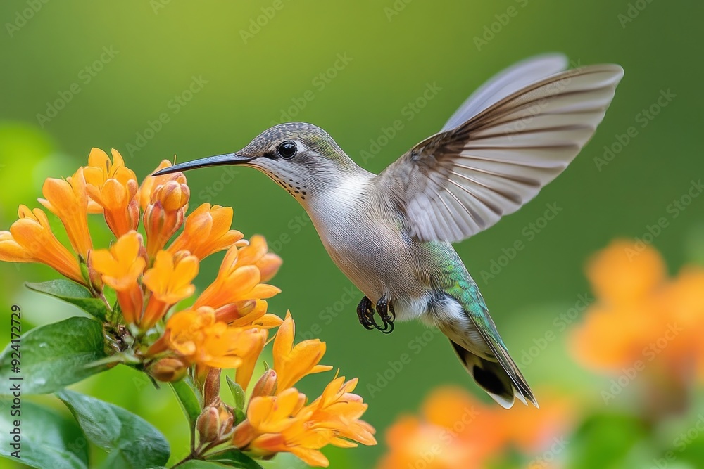 Naklejka premium Hummingbird Feeding on Flowers
