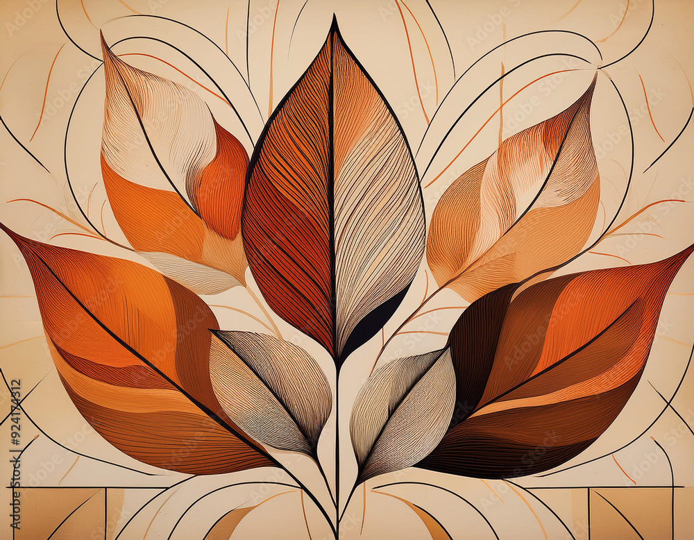 Modern Minimalist Pattern Geometric Shapes and Abstract Leaf Forms for Autumn Designs Modern Minimalist Pattern Geometric Shapes and Abstract Leaf Forms for Autumn Designs