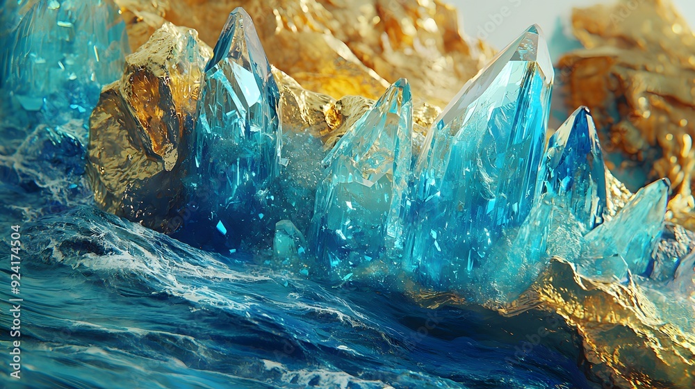 Obraz premium Blue Crystal Formations in Gold.