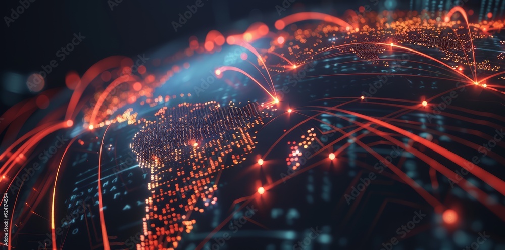 Digital world globe, concept of global network and connectivity on Earth, high speed data transfer and cyber technology, information exchange and international telecommunication.