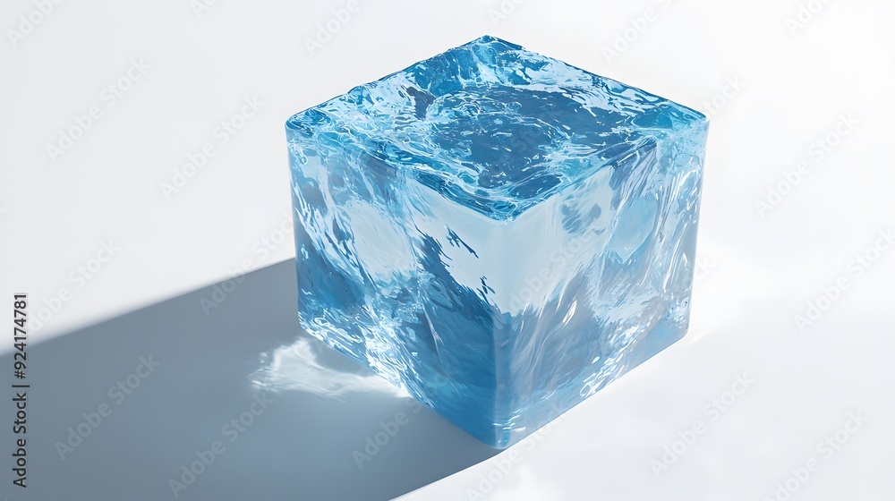 Obraz premium Large Clear Ice Cube on White Background.
