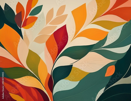 Modern Minimalist Pattern Geometric Shapes and Abstract Leaf Forms for Autumn Designs