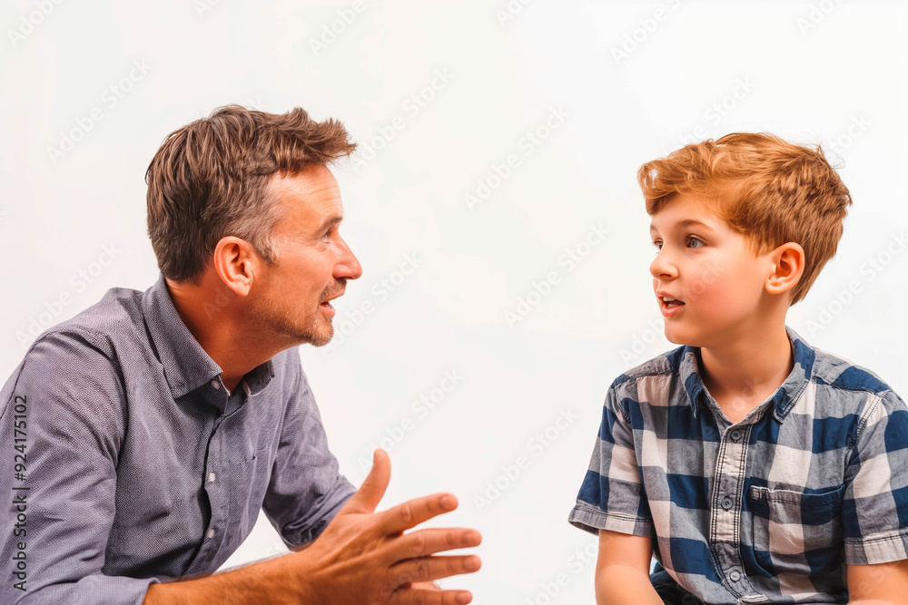 Child and youth trainer having conversation on white background Child and youth trainer having conversation on white background