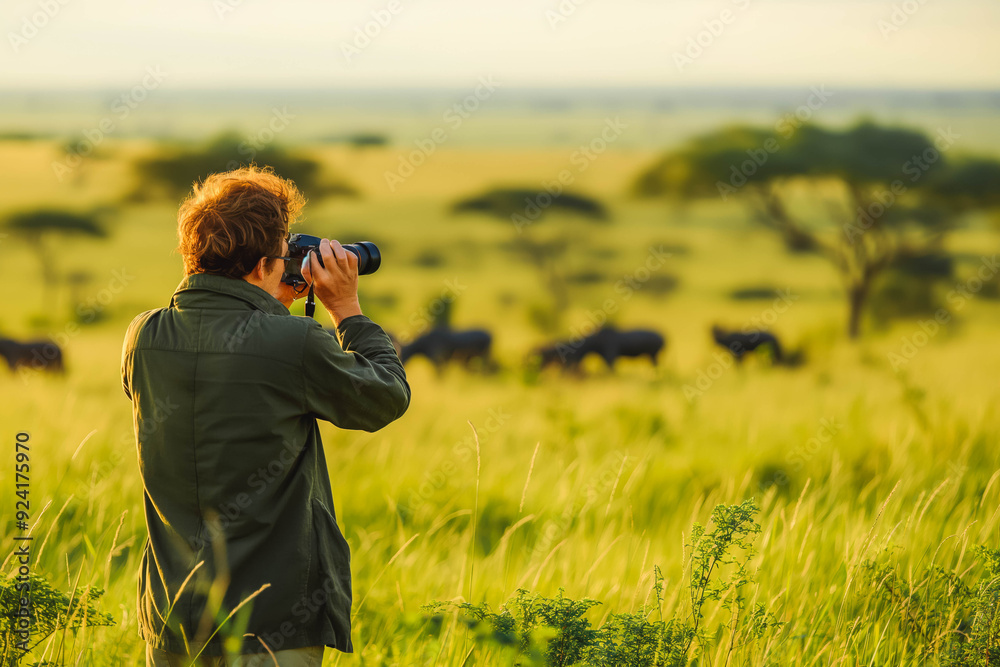 Photographer Shooting Wildlife in African Savanna Photographer Shooting Wildlife in African Savanna