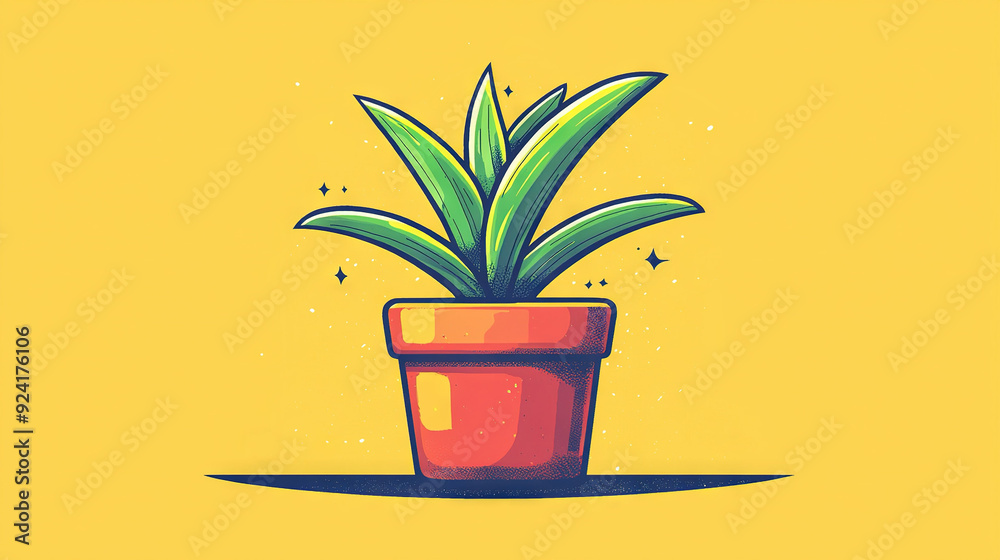 Obraz premium Drawing of a potted plant on a yellow background with Happy New Year written at the bottom of the pot