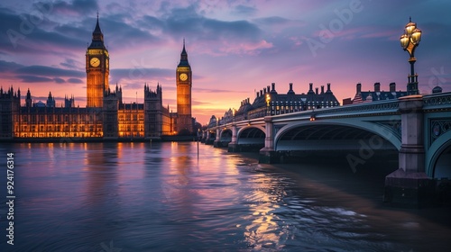 Stunning Sunset Over Westminster Bridge and Big Ben in London - Beautiful Cityscape Photograph