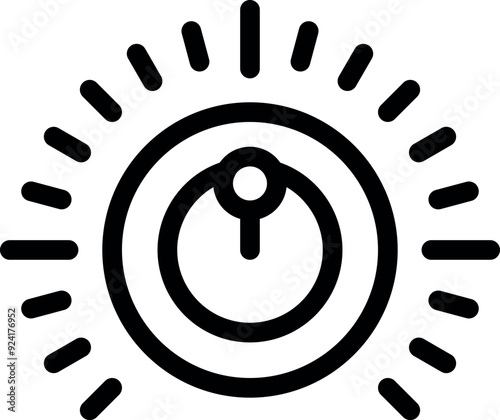 Power button icon glowing with energy, surrounded by brightness lines, symbolizing activation and power up