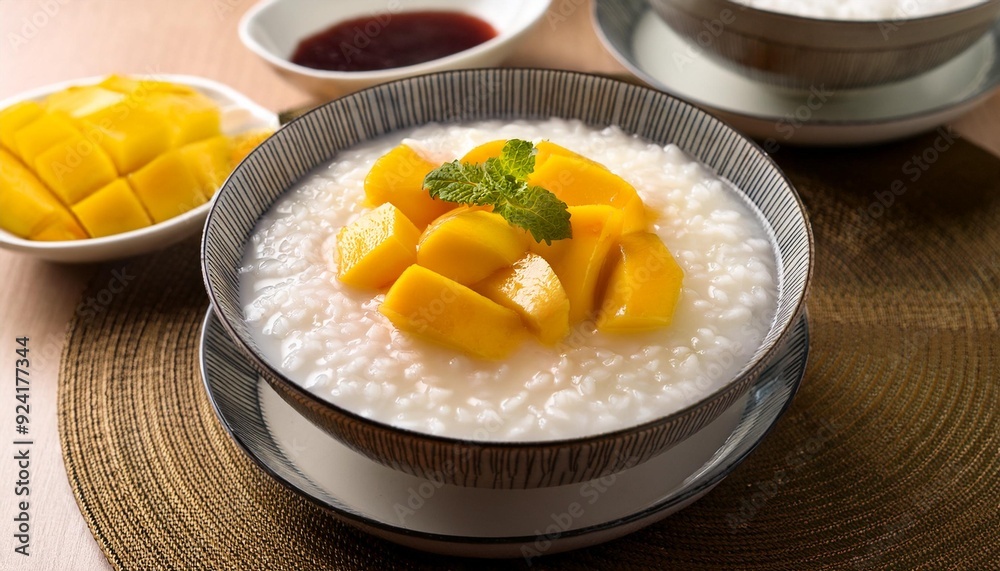 Hong Kong-Style Rice Pudding Sweet rice pudding with various toppings such as mango, lychee or coconut flakes Hong Kong-Style Rice Pudding Sweet rice pudding with various toppings such as mango, lychee or coconut flakes