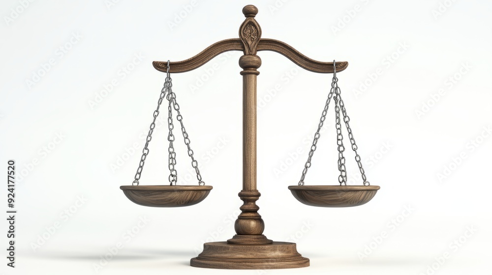 Balanced Justice: 3D Illustration of a Scale with Focused Lighting on White Background Balanced Justice: 3D Illustration of a Scale with Focused Lighting on White Background
