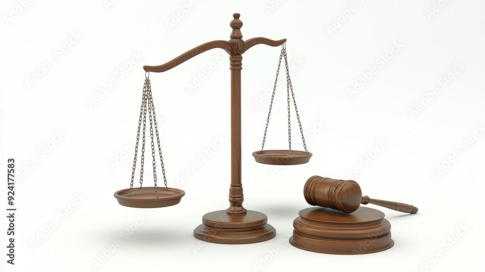 3D Illustration: Justice Scale & Gavel - White Background, Focused Lighting 3D Illustration: Justice Scale & Gavel - White Background, Focused Lighting