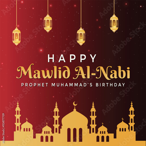 Happy Birthday of Prophet Muhammad. Milad un Nabi Mubarak Means Happy Birthday of Prophet Muhammad. Vector Illustration of Mawlid Celebration Design, Eid Milad un Nabi
