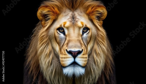 portrait of an alpha lion, black background