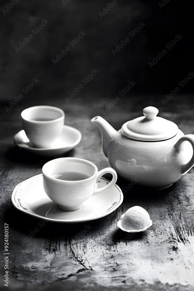 East asian afternoon tea break objects on black and white background.
East asian afternoon tea break objects on black and white background.