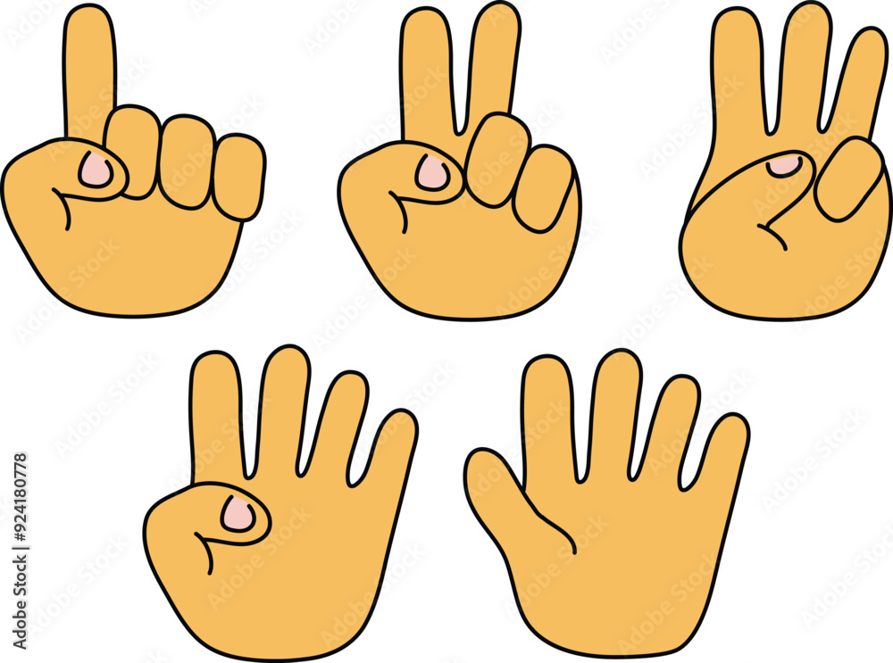 Doodle Hand Gestures Representing Numbers One to Five Good For Poster Design Etc. Doodle Hand Gestures Representing Numbers One to Five Good For Poster Design Etc.